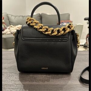 Versace Black Leather Handbag with Gold Chain